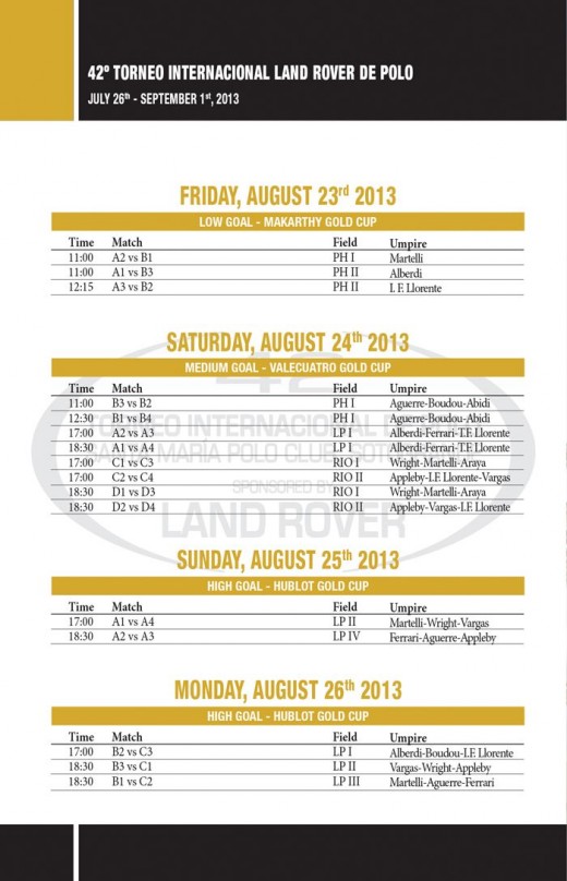 Sotogrande Polo Tournament - Gold Cup Timetable
